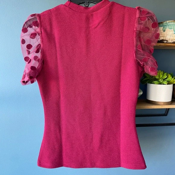 Kara and Kate Burgundy Top with Puff Sleeves- Size XS - Picture 3 of 4